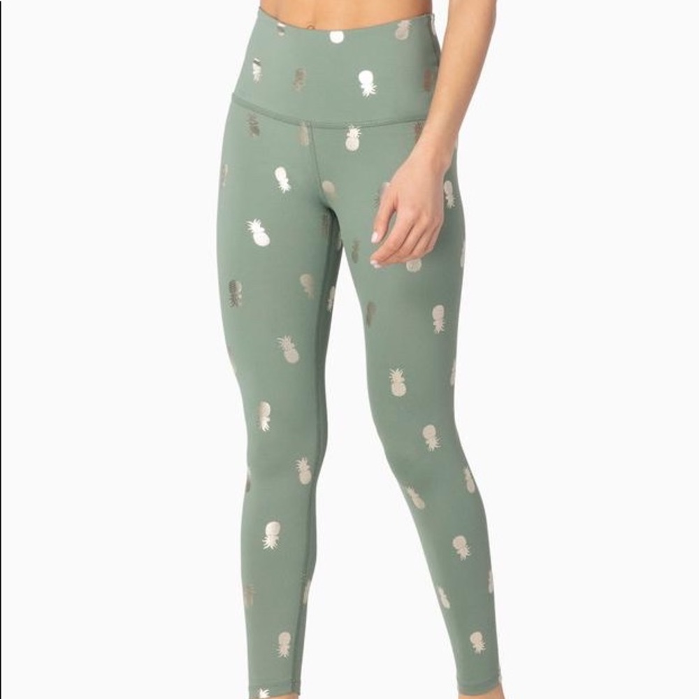 Metallic Pineapple Print Leggings in Aloha Green
